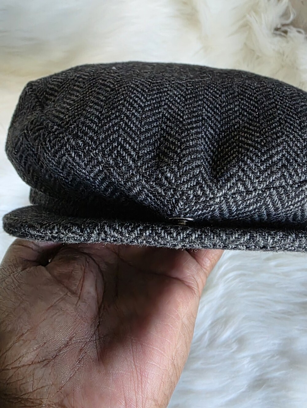 Classic Men's Charcoal Gray Herringbone Newsboy Cap